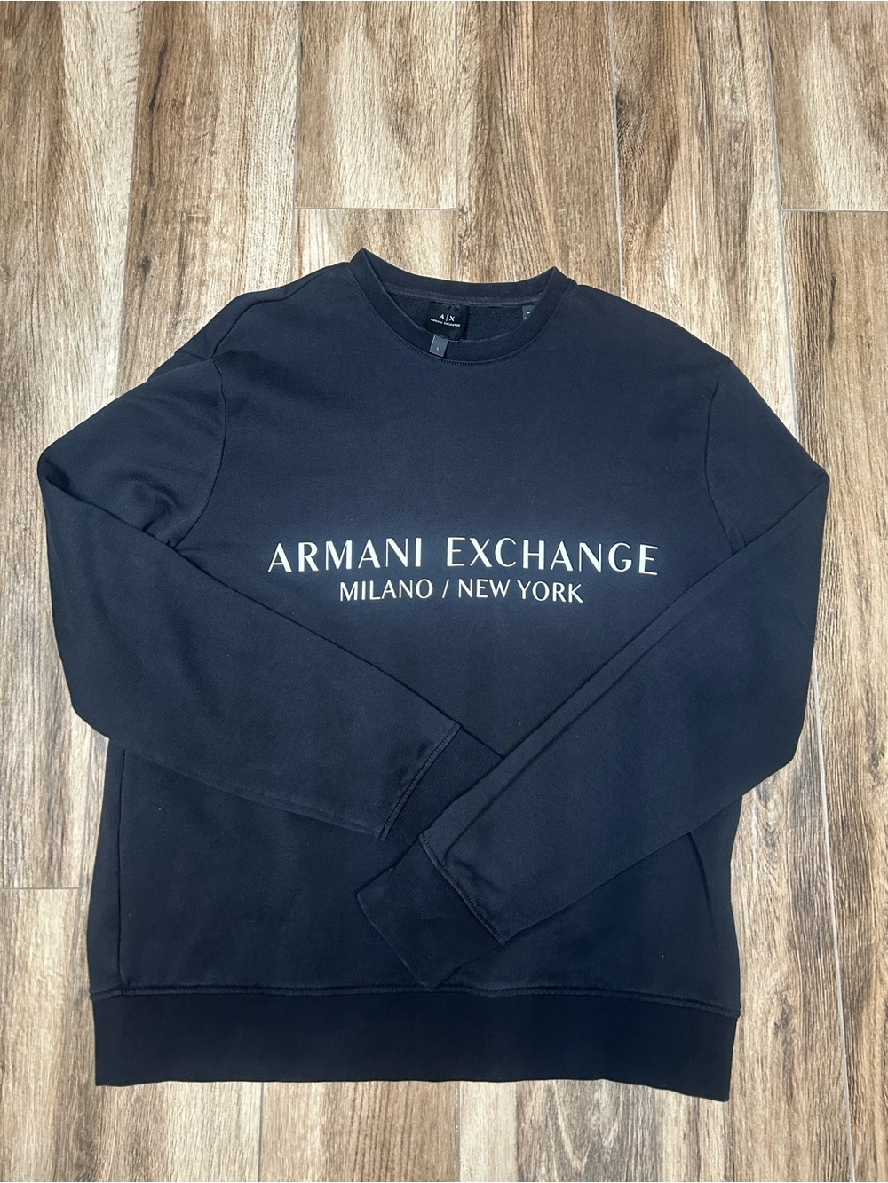 Armani Exchange Men's Black Crewneck with White Logo